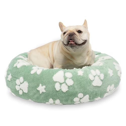 Yaning Donut-Hundebett für kleine Hunde, beruhigendes, rundes Katzenbett für Hauskatzen, niedliches 3D-Struktur-Poten-Haustierbett mit abnehmbarem, waschbarem Bezug und rutschfester Unterseite, Grün, von Yaning