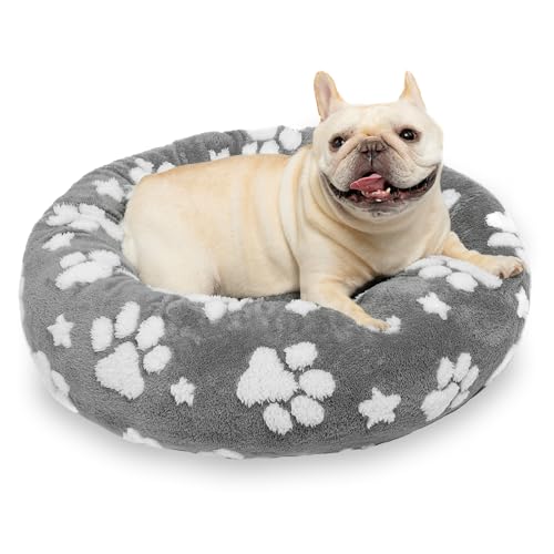 Yaning Donut-Hundebett für kleine Hunde, beruhigendes, rundes Katzenbett für Hauskatzen, niedliches 3D-Struktur-Poten-Haustierbett mit abnehmbarem, waschbarem Bezug und rutschfester Unterseite, Grau, von Yaning