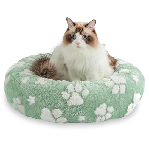 Yaning Donut-Hundebett für kleine Hunde, beruhigendes, rundes Katzenbett für Hauskatzen, niedliches 3D-Struktur-Poten-Haustierbett mit abnehmbarem, waschbarem Bezug und rutschfester Unterseite, Grün, von Yaning