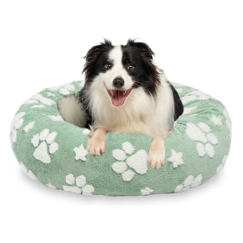 Yaning Donut-Hundebett für mittelgroße Hunde, beruhigendes, rundes Katzenbett für Hauskatzen, niedliches 3D-Struktur-Poten-Haustierbett mit abnehmbarem, waschbarem Bezug und rutschfester Unterseite, von Yaning