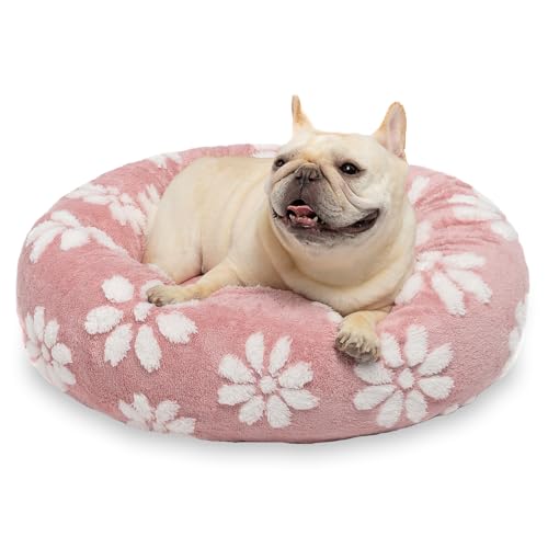 Yaning Donut-Hundebetten für kleine Hunde, beruhigendes, rundes Katzenbett für Hauskatzen, niedliches 3D-strukturiertes Blumen-Haustierbett mit abnehmbarem, waschbarem Bezug und rutschfester von Yaning