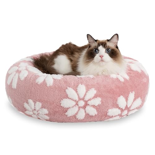 Yaning Donut-Hundebetten für kleine Hunde, beruhigendes, rundes Katzenbett für Hauskatzen, niedliches 3D-strukturiertes Blumenbett mit abnehmbarem, waschbarem Bezug und rutschfester Unterseite, Rosa, von Yaning