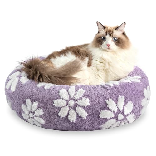 Yaning Donut-Hundebetten für kleine Hunde, beruhigendes, rundes Katzenbett für Hauskatzen, niedliches 3D-strukturiertes Blumenbett mit abnehmbarem, waschbarem Bezug und rutschfester Unterseite, Lila, von Yaning