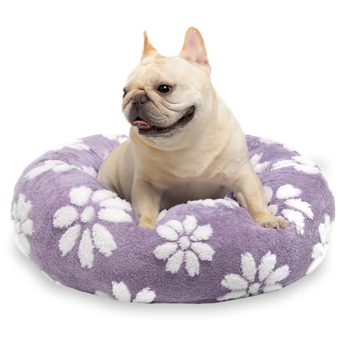 Yaning Donut-Hundebetten für kleine Hunde, beruhigendes, rundes Katzenbett für Hauskatzen, niedliches 3D-strukturiertes Blumenbett mit abnehmbarem, waschbarem Bezug und rutschfester Unterseite, Lila, von Yaning