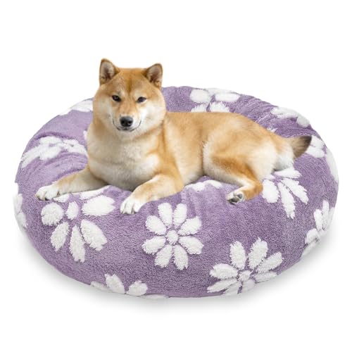 Yaning Donut-Hundebetten für mittelgroße Hunde, beruhigendes, rundes Katzenbett für Hauskatzen, niedliches 3D-strukturiertes Blumenbett mit abnehmbarem, waschbarem Bezug und rutschfester Unterseite, von Yaning