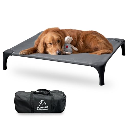 Yaning Outdoor Hundebett mit tragbarer Tasche, einfach zu montieren, erhöhtes Hundebett für große mittelgroße Hunde, erhöhtes Hundebett mit haustierfreundlichen Füßen, atmungsaktives Mesh für Camping von Yaning