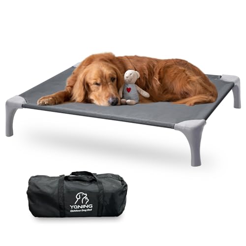 Yaning Outdoor Hundebett mit tragbarer Tasche, einfach zu montieren, erhöhtes Hundebett für große mittelgroße Hunde, erhöhtes Hundebett mit haustierfreundlichen Füßen, atmungsaktives Mesh für Camping von Yaning