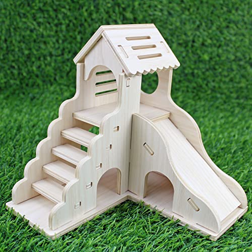 YankMooM Hamsterhaus mit Treppenrutsche, waschbar, aus Holz, Spielrutsche, Langeweile, Spielzeug für kleine Haustiere, Aktivitätsspielzeug für Hamster, Chinchilla und andere Kleintiere von YankMooM