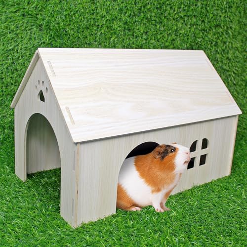 YankMooM Meerschweinchenhaus, Holz, 40 x 24 x 26 cm, großes Meerschweinchen-Versteck für Baby, Kaninchen, kleines Haustierhaus mit Fenstern für Meerschweinchen, Kaninchen, Chinchillas von YankMooM