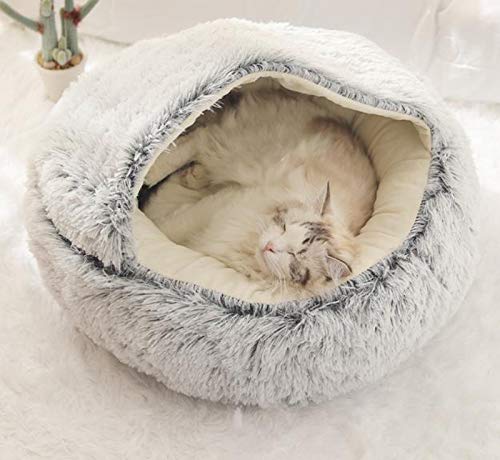 Halbgeschlossenes Katzen-Iglu-Bett, 2-in-1 faltbares Kissen, weicher Katzen-Schlafkorb, Haustierhöhle für Haustier-Kätzchen, Welpen, maschinenwaschbar von Yanman