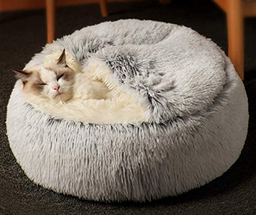 Yanman 2 in 1 Katzenbett Flauschiges katzenhöhle, Waschbares Tierbett Winter Geschlossen Katzenkissen, Körbchen Schlafplatz für Katzen klein Hunde bequem schlafen und kuscheln von Yanman