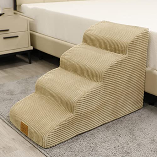 Yanman 4 Stufen Hundetreppe Sofa Hochbett Haustier Treppe Waschbar Bezug Anti-Rutsch Haustier Stufen, 40 x 74 x 52 cm Große Haustiertreppe Tragbare Welpe Kätzchen Treppe, beige von Yanman