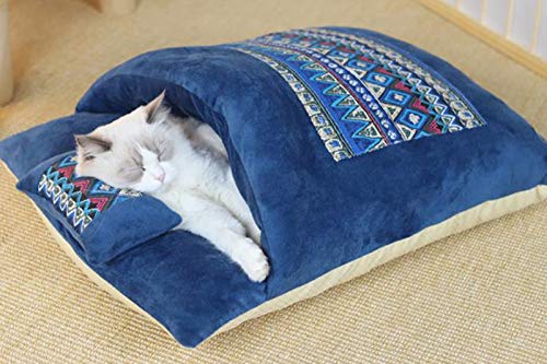 Yanman Katzenschlafsack Flauschig Katzenbett Winter Warm Lammwolle Verdicken Geschlossen Schlafsack, Abnehmbar Waschbar Katzenhöhle mit Schön Kissen für Katzen Hunde S-45x30cm von Yanman