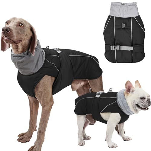 Hundemantel Wasserdicht Rollkragen Winterhundekleidung Verdickte Hund Warme Hundejacke mit Geschirr Loch Reflektierende Mäntel Jacken Weste Mantel für kleine mittlere große Hunde (Schwarz, L) von Yanmucy