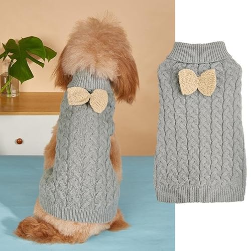 Hundepullover Weste Hund Rollkragenpullover Schleife Stricken Kleine Hundepullover Warme Hunde Winterkleidung Pullover Hundemantel Weihnachtskostüm für Hunde Katzen (Grau, S) von Yanmucy