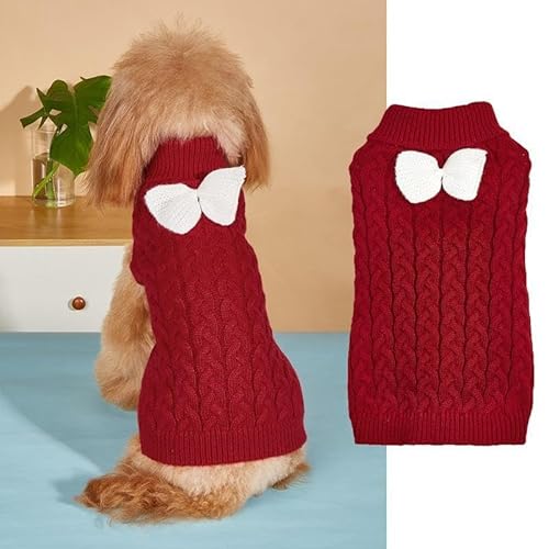 Hundepullover Weste Hund Rollkragenpullover Schleife Stricken Kleine Hundepullover Warme Hunde Winterkleidung Pullover Hundemantel Weihnachtskostüm für Hunde Katzen (Rot, S) von Yanmucy