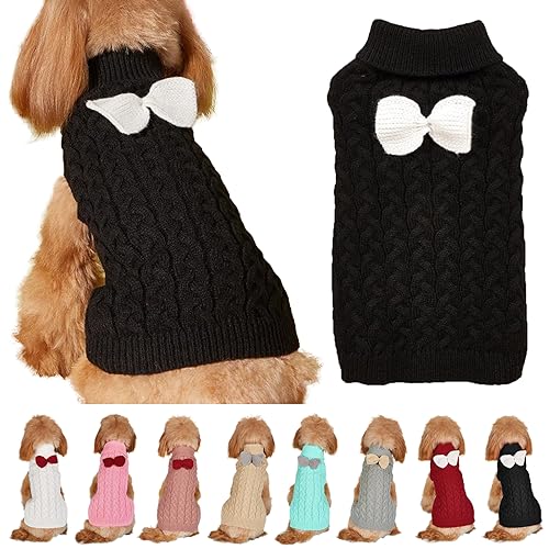 Hundepullover Weste Hund Rollkragenpullover Schleife Stricken Kleine Hundepullover Warme Hunde Winterkleidung Pullover Hundemantel Weihnachtskostüm für Hunde Katzen (Schwarz, L) von Yanmucy