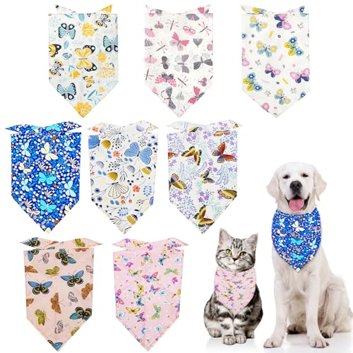 Yanmucy Hundehalstuch 8 Stück Blumen Halstücher für große und mittelgroße Hunde verstellbare Sommer Hunde Lätzchen Dreieckstuch Hundehalstuch für Haustiere und Katzen (8, Schmetterling) von Yanmucy