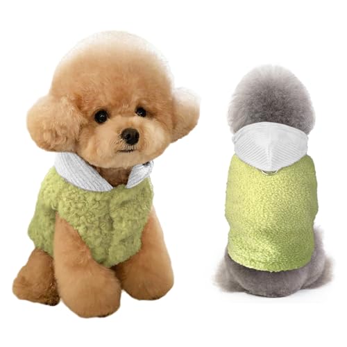 Yanmucy Hundepullover für kleine Hunde, warmer Hunde-Kapuzenpullover mit Loch für die Leine, Winter-Fleece-Jacken, Weste für Chihuahua, Teetasse, Yorkie, Katze, Größe L, Grün von Yanmucy