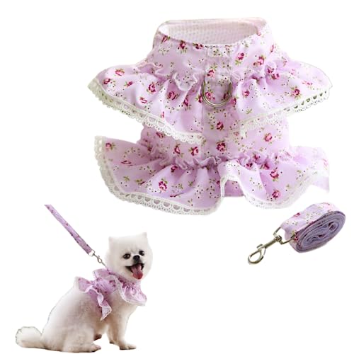 Yanmucy Hundegeschirr Kleine Hunde Welpengeschirr hundegeschirr mit Leine Sets Florales Katzengeschirr Einstellbare kleine Hundegeschirre Atmungsaktiv Kein Zuggeschirr für Hunde Katzen (Blau, S) von Yanmucy