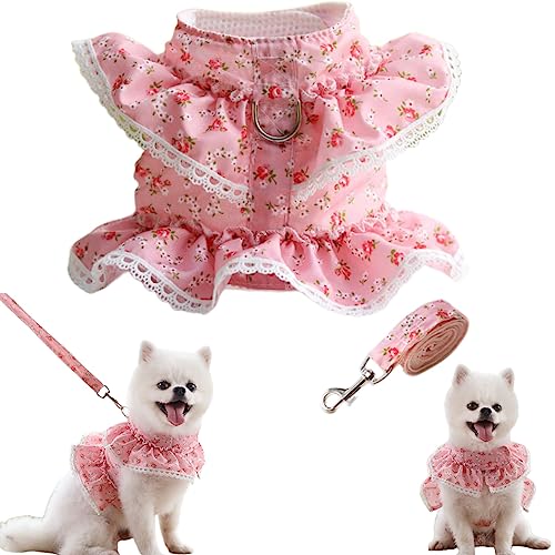 Yanmucy Hundegeschirr Kleine Hunde Welpengeschirr hundegeschirr mit Leine Sets Florales Katzengeschirr Einstellbare kleine Hundegeschirre Atmungsaktiv Kein Zuggeschirr für Hunde Katzen von Yanmucy