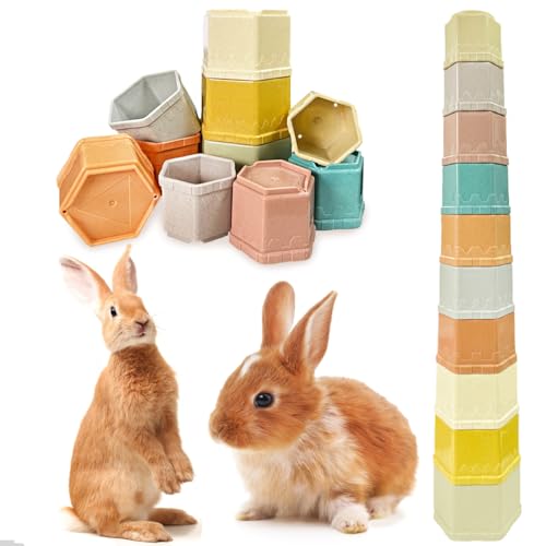 Yanmucy Stapelbecher für Kaninchen, bunt, verschiedene Größen, Hasen-Puzzle-Spielzeug, Kunststoff-Futterspender für Meerschweinchen, Hamster, kleine Haustiere, lindert Langeweile, verbraucht Energie, von Yanmucy