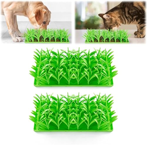 Silicone Grass Mat for Cats, Green Grass Silicone Slow Food Mat, Silicone Grass Snuffle Feeding Mat for Indoor Cats, Cat Grass Mat for Indoor Cats Silicone (2Pcs, One Size) von Yanobia