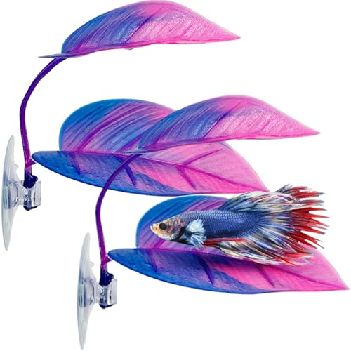 2pcs Betta Hängematte, realistische lebendige Betta-Blatt-Hängematte, Saugnapfbecher montierte leichte Verschleiß-resistente Betta-Fischspielzeug für Flunder, Clownfische, Guppy, Lila, Betta Hängemat von Yaoliucp