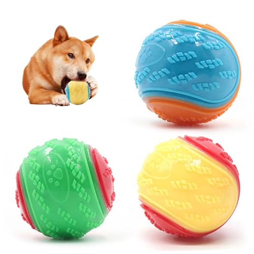 3pcs Hundequietschchen, bissresistente lustige und spielerische Kauen-Quietschspielzeugspielspielzeug, BPA-freie unzerstörbare interaktive Hundekugeln für Hunde und aggressive Tierezähne sauber von Yaoliucp