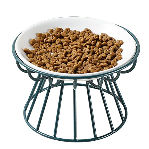 Hochgezogene Keramikkatze mit Metallständer freundlicher Anti-Vomit-Keramik-Katzenplatte erhöhte Katzenschüssel mit Ständer für Katze und kleine Hunde grüne Rack, Pfotenplatte, erhöhte Katzenschalen von Yaoliucp