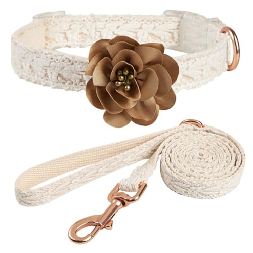 Hundehalsband und Leine Set Mode Fall Hundekragen mit Einer Blumenkunst bestickte Lace Dog -Kragen Personalisierte Hundehalsband mit Verstellbarer Leine für Hunde, L, Hundekragen und Leine von Yaoliucp