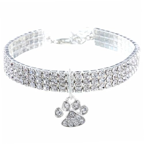 Hundekette | Diamond Hundehalsband Luxus Bling Hundehalsband Verstellbarer Katzenkettenkragen zarte Hundehalskette mit Herzpfoten Pendellschmuck Accessoires für Hunde und Katzen, s von Yaoliucp