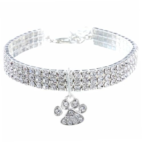 Yaoliucp Diamond Hundekragen Luxus Bling Hundehalsband Verstellbarer Katzenkettenkragen zarte Hundehalskette mit Herzpfoten Pendelleiungszubehör für Hunde und Katzen, Lbling Hundekragen von Yaoliucp