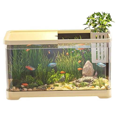 Yaoliucp Fischtank Aquarium Starter Kit, 12x7.7x7 Fischtank -Kit mit Korbpumpenfilter 4K HD View Clear Fish Aquarium als Fischtanks, Gelb von Yaoliucp