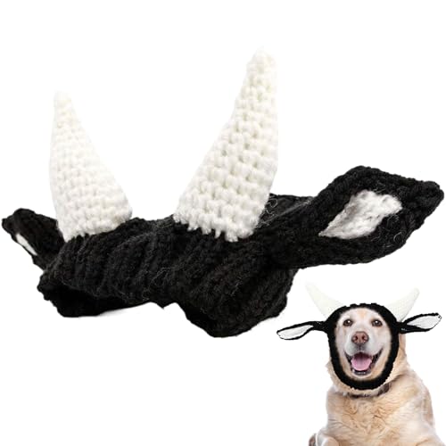 Yaoliucp Hund Weihnachtshut süßer Warmer Hund Snood gestrickt Acrylhund Ohrschildschütze für Lärm dekorativen Hundehut für Weihnachten, Halloween, Winter, Cosplay, Schwarze Kuh, Hund Weihnachtsmütze von Yaoliucp