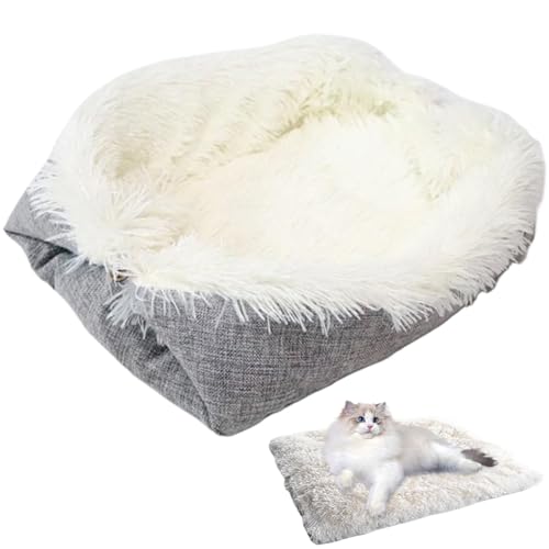 Yaoliucp Selbstwärme Katzenbett, zweizweckbare Faltbare Katzenwärmekissen, weiches bequemes Kätzchenbett, waschbares kleines Katzenbett für Winter Kleiner Katzenhund Schlaf, Grau+Weiß, Katzenbett von Yaoliucp