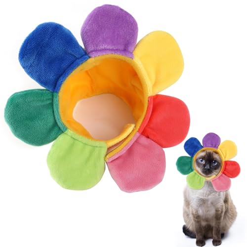 Yaoliucp Sonnenblumenhund Kostüm Regenbogenfarbe Katzenblumkostüm mit Befestigungsband lustige durchschnittliche Größe Pet Pet Hut für Anzieh, Halloween, Fotos, Sonnenblumenhundkostüm von Yaoliucp