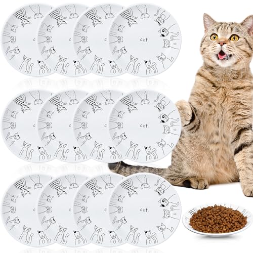 Yaomiao Keramik-Katzenfutterschalen-Set, 14 cm breit, flach, Keramik, niedlicher Schnurrhaar-freundlicher Futternapf, kleine Katzenfutterteller zum Füttern von Kätzchen, Futter und Wasser von Yaomiao