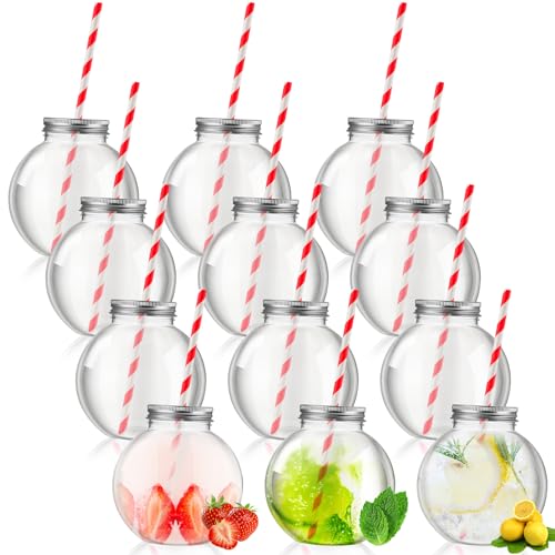 Yaomiao Mini-Kunststoff-Fischglas-Ornamentbecher für Getränke, transparent, kugelförmige Trankflaschen mit Deckel und Strohhalmen, Glühbirnenbecher für Weihnachten, Karneval, Süßigkeiten, von Yaomiao