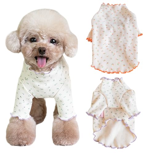 Yaopelky Haustierkleidung für kleine und mittelgroße Hunde und Katzen, Gänseblümchen-Aufdruck, langärmelig, Rüschen, Welpenkleidung, Hunde-Pyjama für Chihuahua, Shih Tzu, Yorkie (lila, L) von Yaopelky