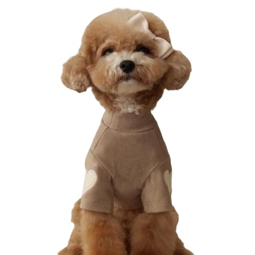 Yaopelky Hunde-Sweatshirt für kleine und mittelgroße Hunde, warmes Haustier-T-Shirt mit Herzaufdruck, Katzen-Welpen-Outfit, Hunde-Sweatshirts für Teddy, Chihuahua, Schnauzer (Kaffee, Größe M) von Yaopelky