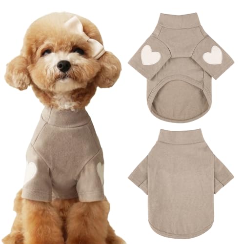 Yaopelky Hunde-Sweatshirt für kleine und mittelgroße Hunde, warmes Haustier-T-Shirt mit Herzaufdruck, Katzen-Welpen-Outfit, Hunde-Sweatshirts für Teddy, Chihuahua, Schnauzer (Kaffee, XS) von Yaopelky