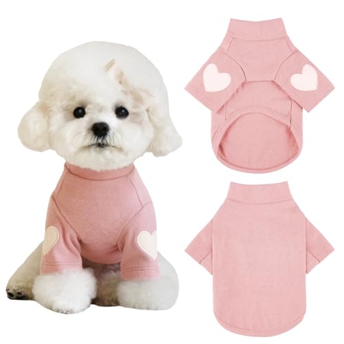 Yaopelky Hunde-Sweatshirt für kleine und mittelgroße Hunde, warmes Haustier-T-Shirt mit Herzaufdruck, Katzen-Welpen-Outfit, Hunde-Sweatshirts für Teddy, Chihuahua, Schnauzer (Rosa, Größe M) von Yaopelky