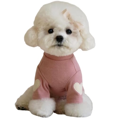 Yaopelky Hunde-Sweatshirt für kleine und mittelgroße Hunde, warmes Haustier-T-Shirt mit Herzaufdruck, Katzen-Welpen-Outfit, Hunde-Sweatshirts für Teddy, Chihuahua, Schnauzer (Rosa, Größe S) von Yaopelky