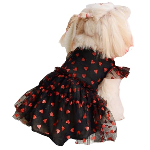 Yaopelky Hundekleid mit niedlichem Herzmuster, Prinzessinnen-Haustierkleidung für Katzen, kleine, mittelgroße Hunde, atmungsaktiv, Welpen-Tüllkleid, Haustier-Outfit für Yorkie, Teddy, Chihuahua, von Yaopelky