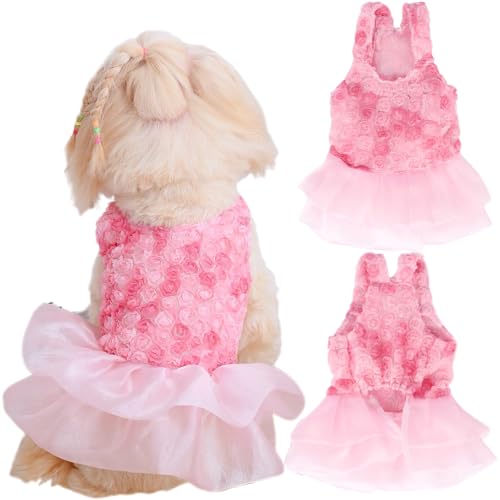 Yaopelky Hundekleid mit niedlichem Herzmuster, Prinzessinnen-Haustierkleidung für Katzen, kleine, mittelgroße Hunde, atmungsaktiv, Welpen-Tüllkleid, Haustier-Outfit für Yorkie, Teddy, Chihuahua, von Yaopelky