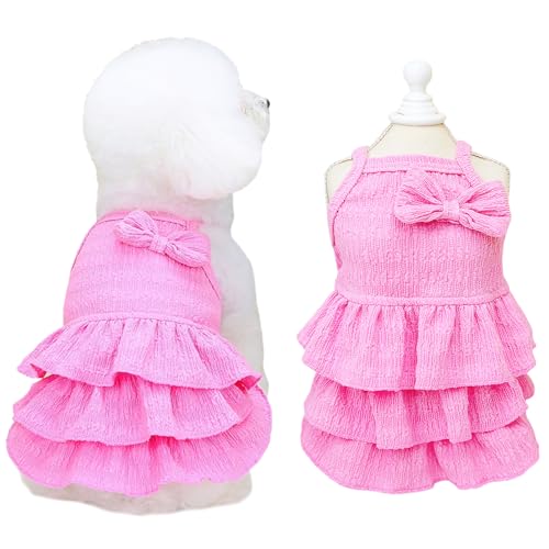 Yaopelky Katzenkleid, Hundekleidung für kleine, mittelgroße Hunde, Mädchen, gestufte Schichtkuchen, Welpenkleider mit Schleife, niedliches Sommerkleid, Haustier-Outfits für Yorkie, Chihuahua, Größe L, von Yaopelky