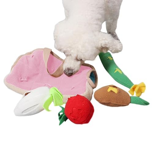 Yapetnck Quietschendes Hundespielzeug für aggressive Kauer, Gemüse-Plüsch-Hundespielzeug – Quietschspielzeug mit Gemüsekorb-Organizer, Gemüse-Design, Hundespielzeug, interaktive Bindung für aggressive von Yapetnck