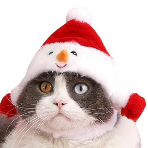 Yapetnck Weihnachtskatzen-Outfit – Weihnachtsbaum, Schneemann, niedlich, warm, Kätzchen-Outfits, Partyzubehör, Haustier-Winter, warmes Zubehör, Plüsch-Kopfbedeckung für kleine Hunde und Katzen von Yapetnck