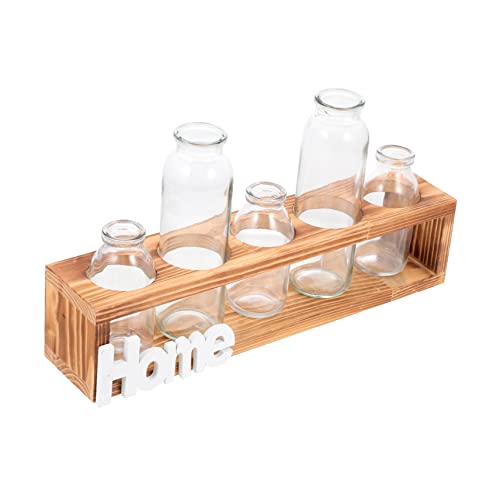 Yardenfun 1 Satz hydroponische Glasflasche bürodekorationen Retro Styles naturdeko Ausbreitungsstationen Hausdekoration Heimdekoration Pflanzenglas-Holzständer kreative Blumenvase aus Holz von Yardenfun